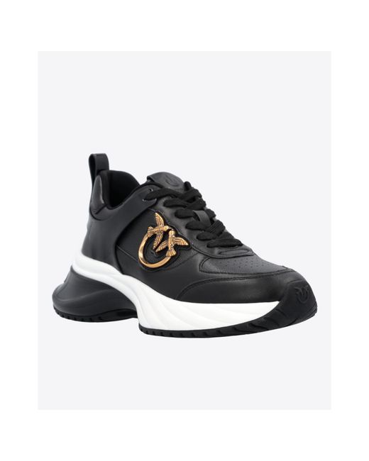 Pinko Black Logo Plaque Round Toe Sneakers