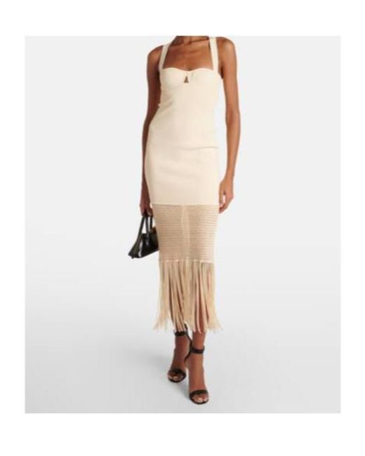 Galvan White Diana Fringed Midi Dress
