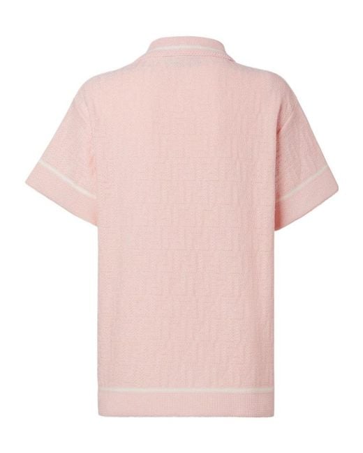 Fendi Pink Ff Crochet Polo Shirt