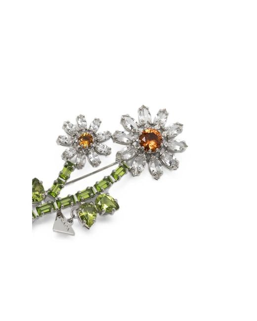 Prada Green Floral Brooch