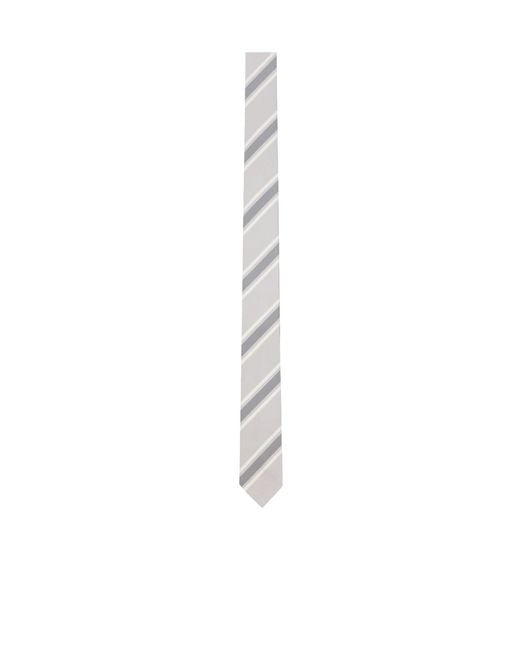 Thom Browne White Striped Pointed Tip Tie for men