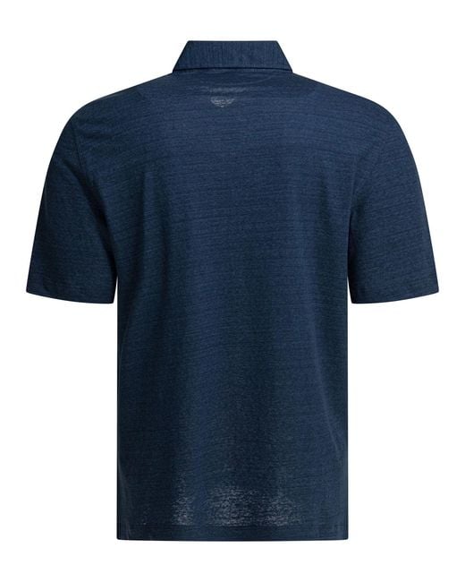 Brunello Cucinelli Blue Linen And Cotton Polo Shirt for men