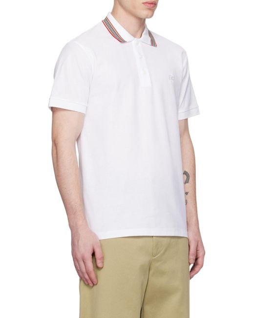 Burberry White Logo Embroidered Short Sleeved Polo Shirt for men
