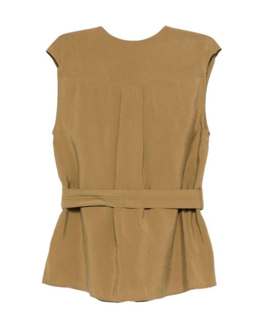 Alysi Natural Belted Draped-Neck Top