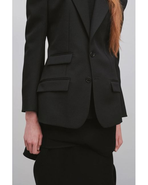The Row Black Single-Breasted Wool Suit Jacket