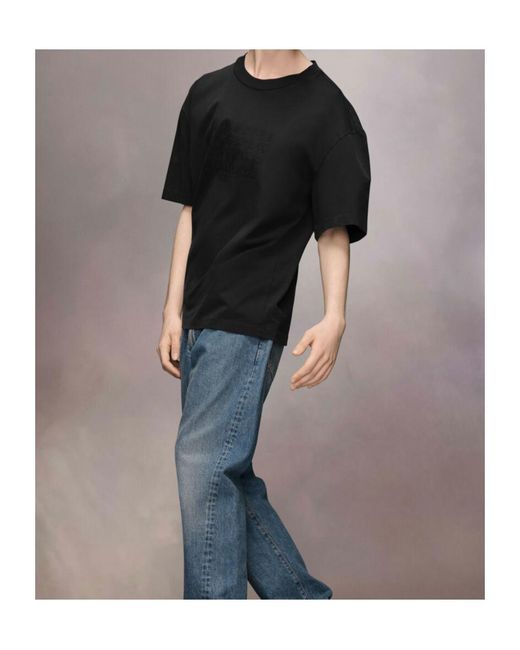 Maison Margiela Black Logo Embroidered Straight Hem T-Shirt for men