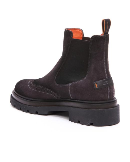 Santoni Black Suede Ankle Boots for men