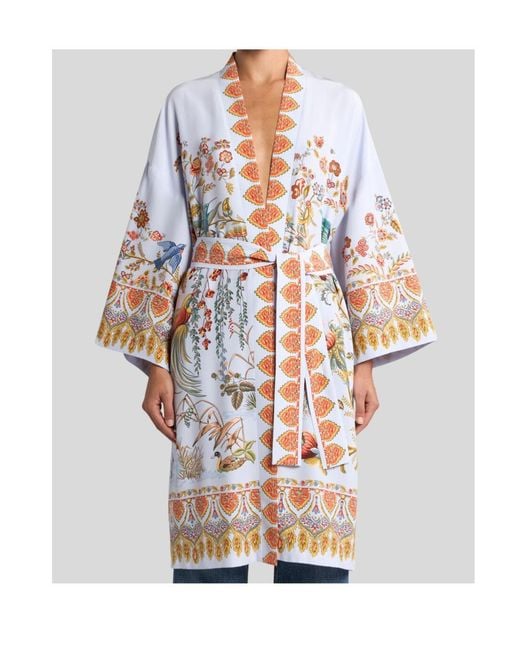 Etro White Placed Flora And Fauna Print Kimono