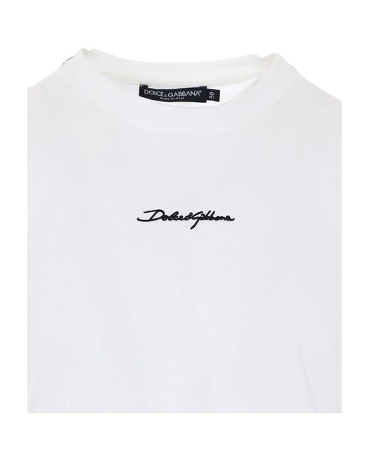 Dolce & Gabbana White Logo Embroidered Crewneck T-Shirt for men