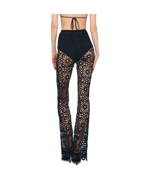 Norma Kamali Black Flower Detailed Knit Flared Pants