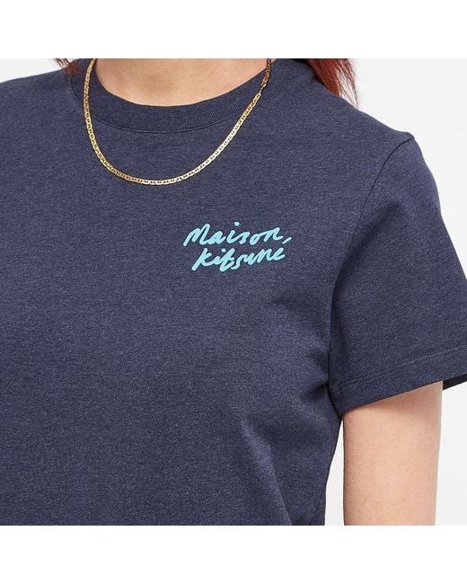 Maison Kitsuné Blue Maison Kitsuné Mini Handwriting Logo Print T-Shirt