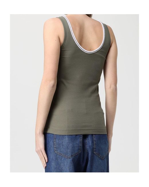 Brunello Cucinelli Green Ribbed Trim Top