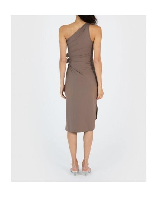 Coperni Gray One-Shoulder Flower Midi Gown Dress