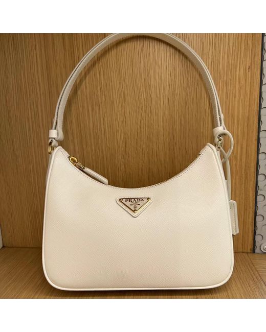 Prada White Re-Edition Saffiano Leather Mini Bag
