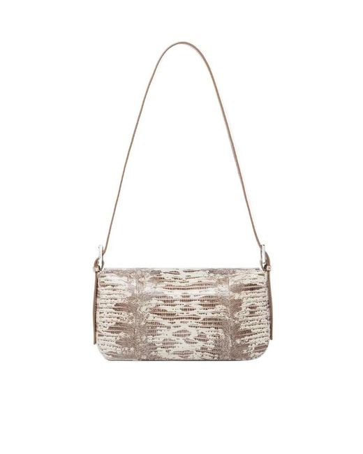 Fendi Metallic Baguette 26424 Parchment-Coloured Lizard-Leather Bag
