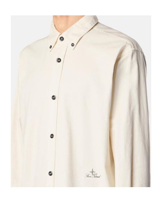 Stone Island White Logo Embroidered Shirt for men