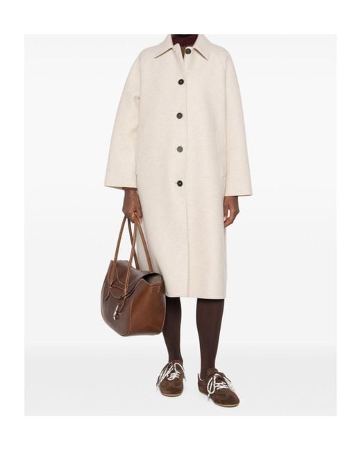 Harris Wharf London White Button-Fastening Raglan-Sleeve Coat