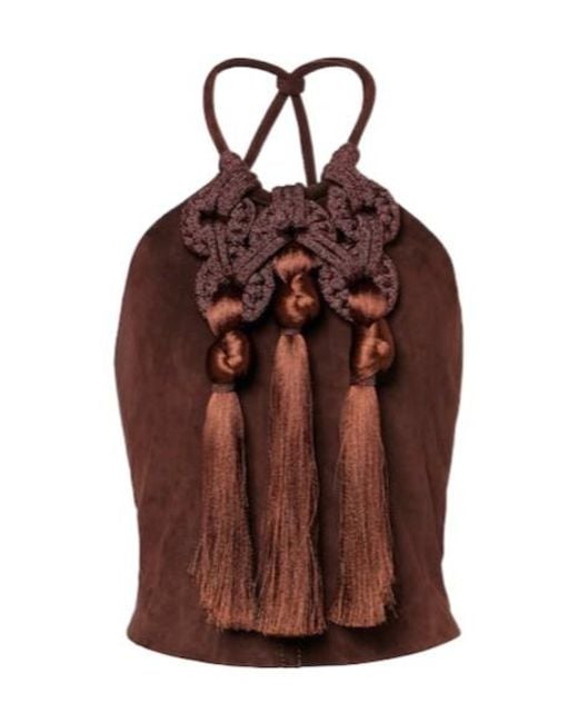 Johanna Ortiz Brown Knot-Detail Leather Top