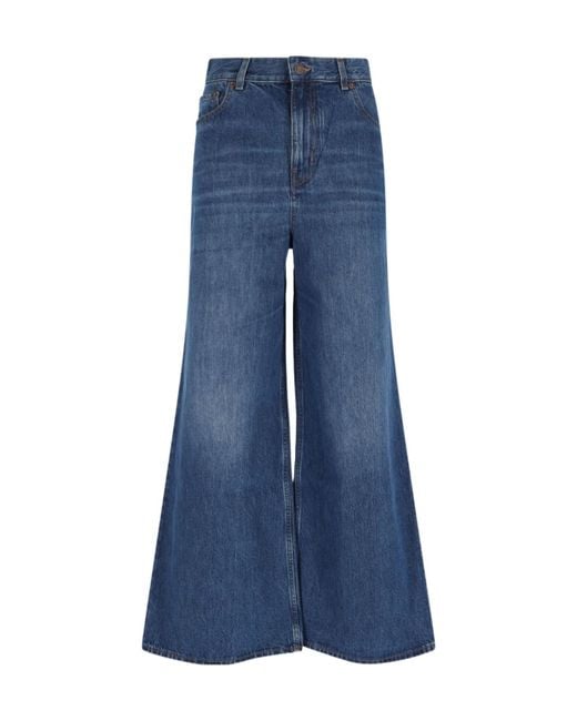 Chloé Blue Chloé Logo Patch Wide-Leg Jeans