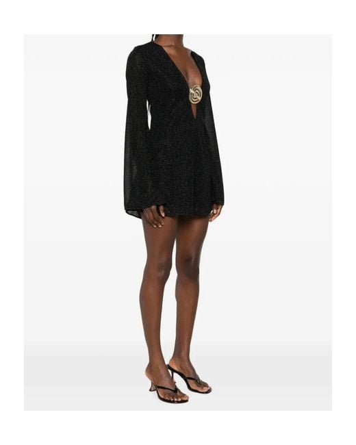 Oseree Black Oséree Lurex Plunge Mini Dress