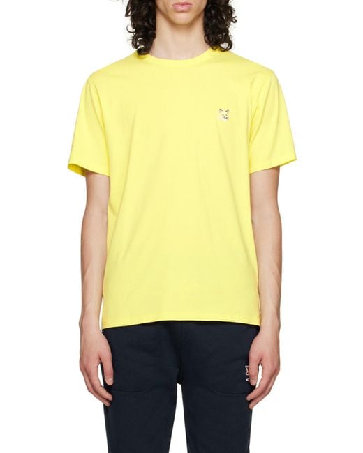 Maison Kitsuné Yellow Maison Kitsuné Fox Patch Crewneck T-Shirt for men