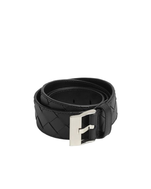Bottega Veneta Black Intrecciato Buckle Belt for men