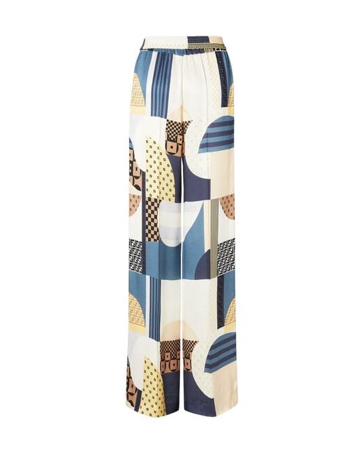 Fendi Blue Patchwork Printed Wide-Leg Trousers