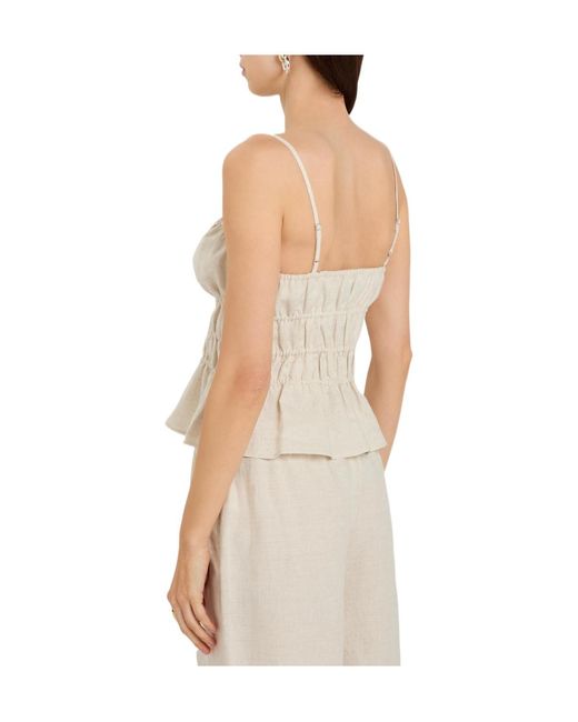 Staud White Smocked Linen Tank Top