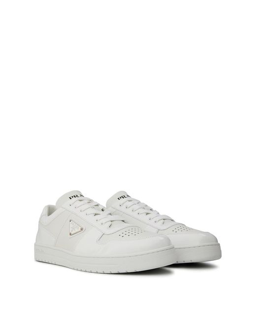Prada White Downtown Leather Low Top Trainers for men
