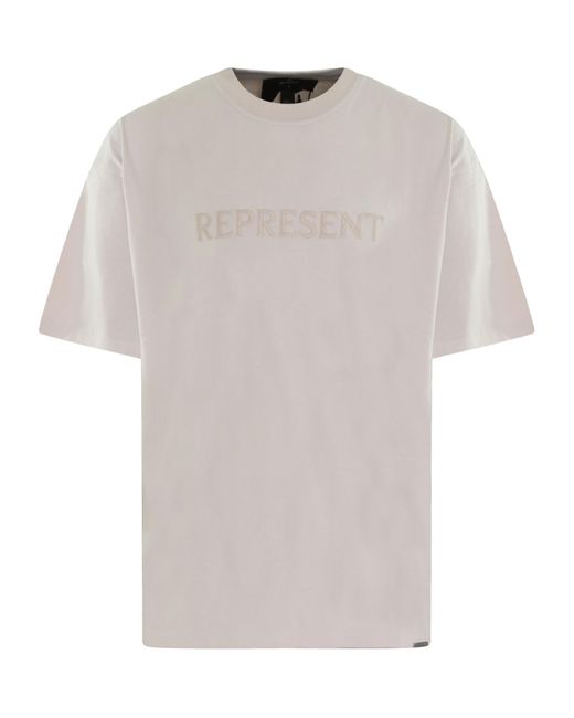 Represent White Embroidered Logo T-Shirt for men
