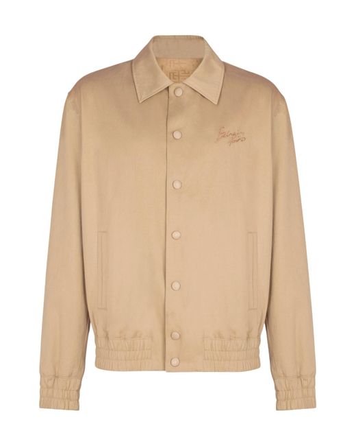 Balmain Natural Paris Logo Embroidered Bomber Jacket for men