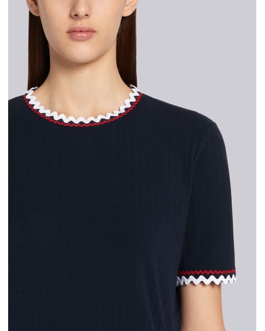 Thom Browne Blue Zigzag-Trim Pleated Rib T-Shirt