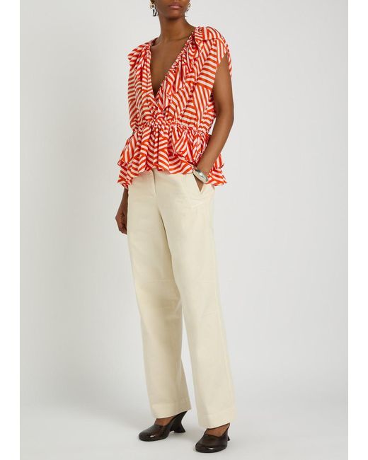 Dries Van Noten Red Striped Silk Top