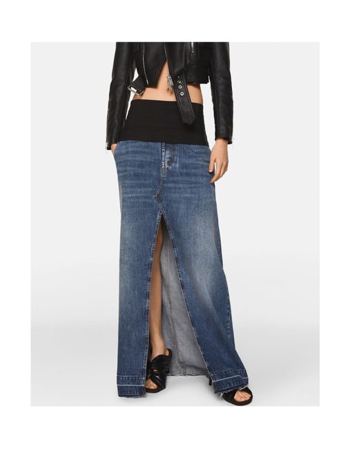 Stella McCartney Blue Front-Slit Frayed-Edge Denim Maxi Skirt