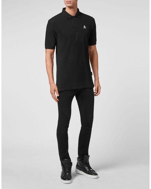 Philipp Plein Black Gothic Plein Short-Sleeve Cotton Polo Shirt for men