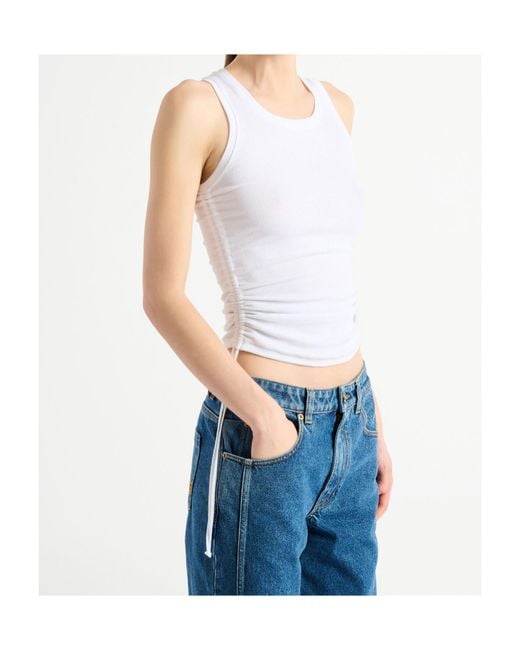 Balmain White Stretch-Cotton Drawstring Tank Top