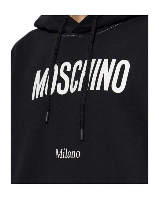 Moschino Black Logo Print Drawstring Hoodie for men