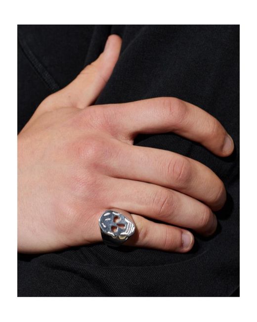 McQueen Metallic Skull Signet Ring for men