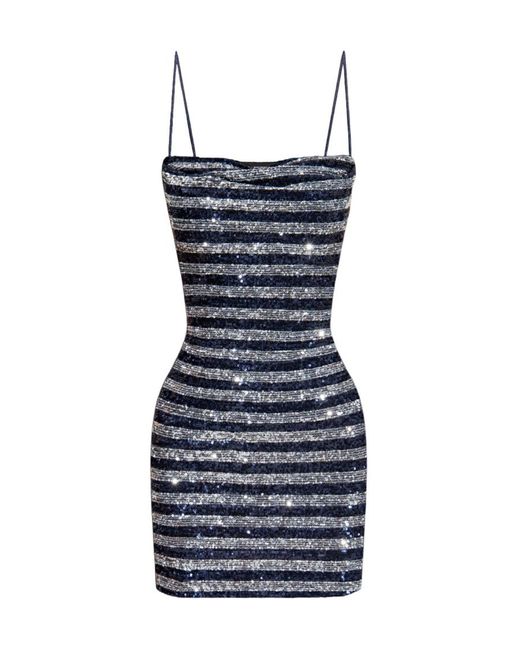 Balmain Blue Sequinned Striped Minidress