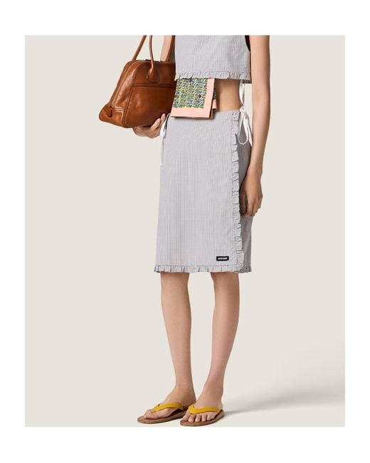 Miu Miu Gray Ruched Check Skirt