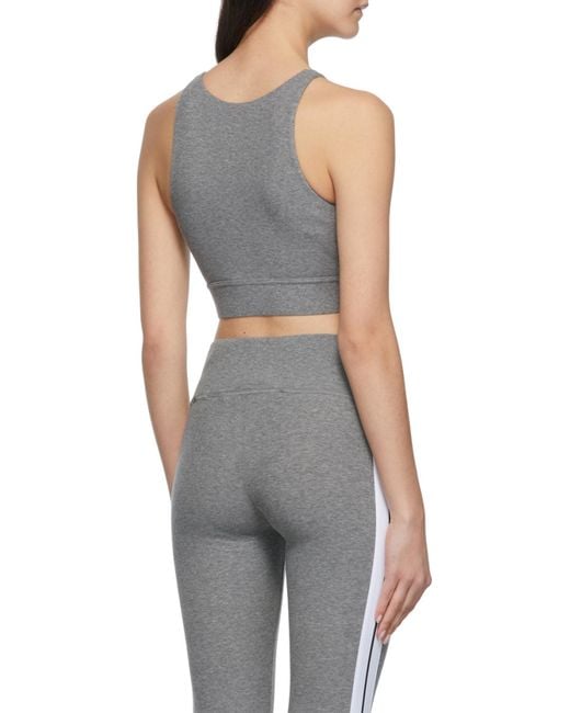 Palm Angels Gray Logo Printed Ribbed Knit Sport Bra