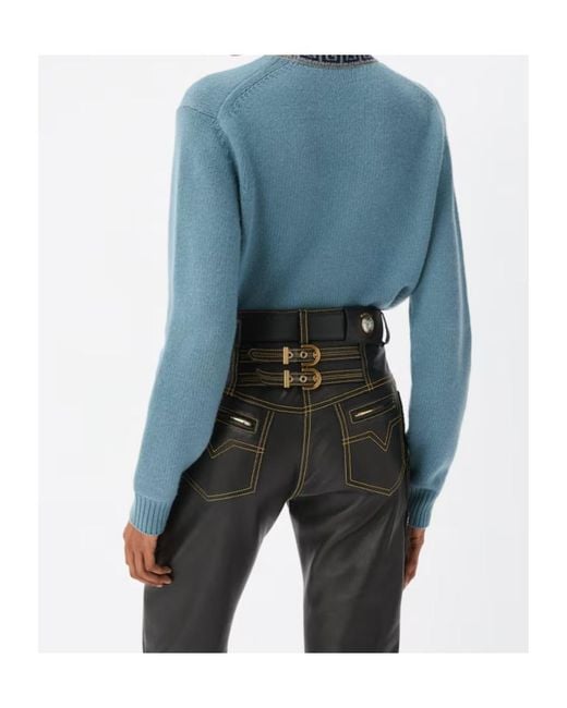 Versace Blue Crewneck Wool Cashmere Sweater