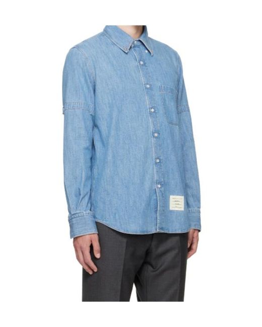 Thom Browne Blue Logo Patch Denim Shirt for men