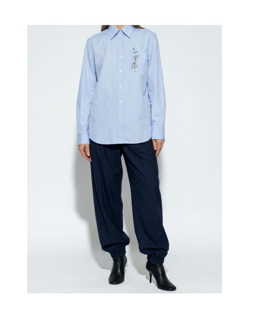 Moschino Blue Striped Pattern Wide-Leg Trousers