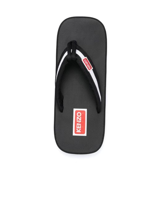 KENZO Black Logo-Patch Striped Slip-On Flip Flops for men