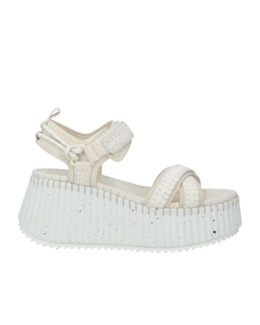 Chloé White Suede Mule Sandals