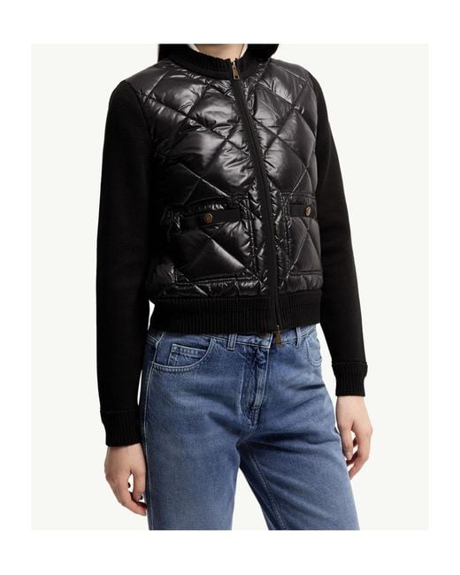 Moncler Black Logo Patch Zip-Up Quilted Cardigan