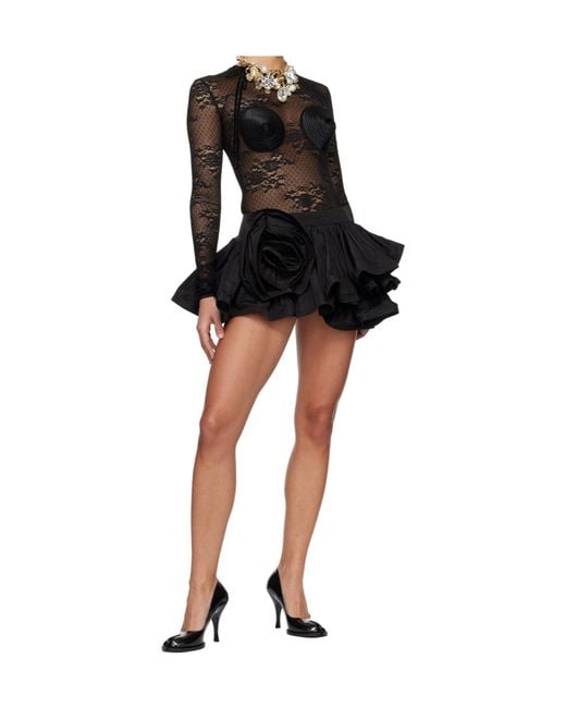 VAQUERA Black Lace Bullet Bra Round Neck Bodysuit