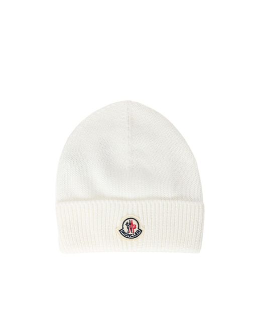 Moncler White Babies Logo Beanie
