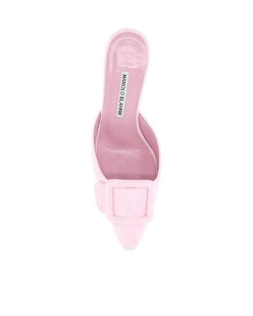 Manolo Blahnik Pink Buckled Pointed-Toe Mules